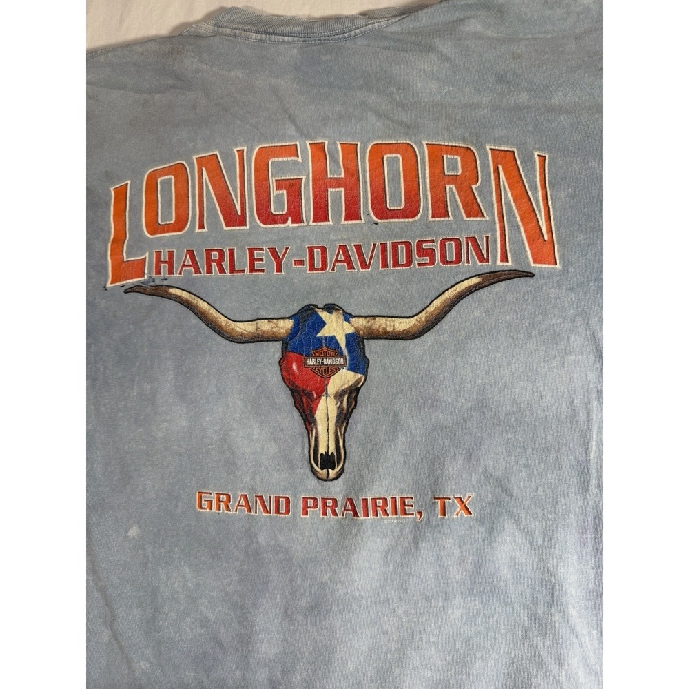 Harley Davidson Eagle Blue Acid Wash Tee Size L Grand Prairie Texas Made in USA - Picture 7 of 9